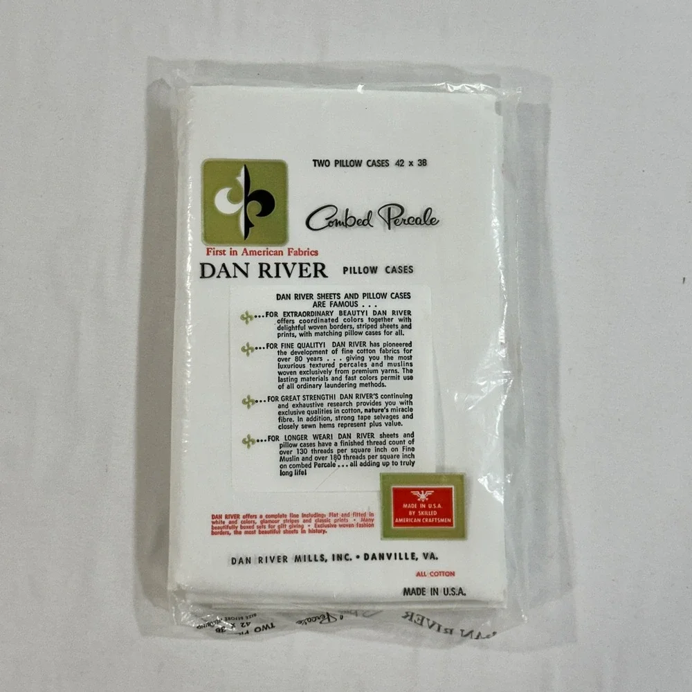 Dan‎ River Pillowcases Combed Cotton Percale Floral Lace Vintage 42x38 White